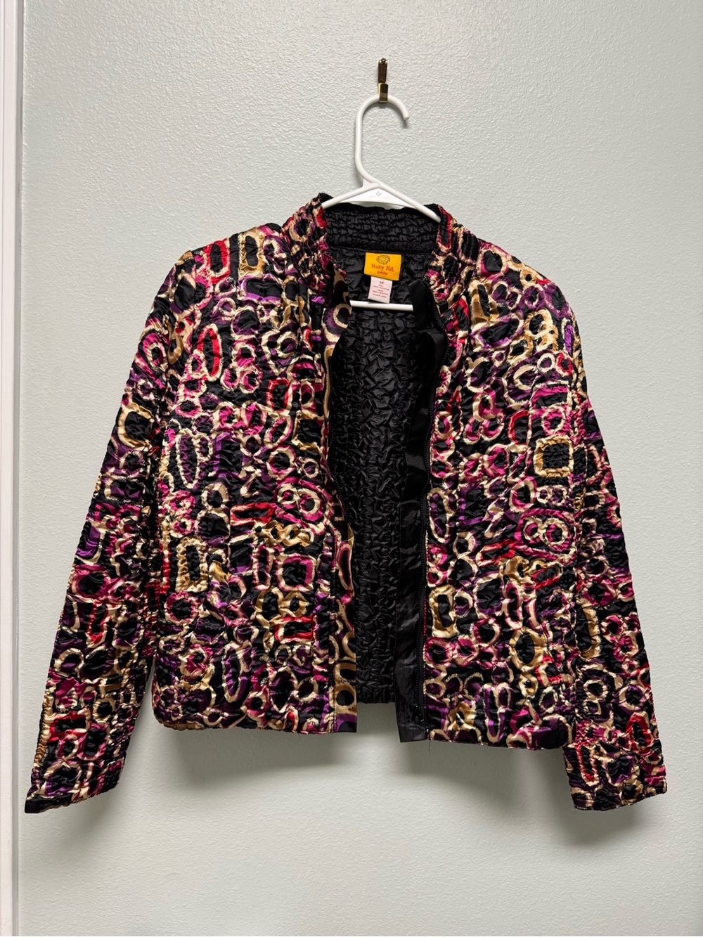 Ruby Rd. Quilted Patterned Puffer Jacket in Pink, Black & Gold